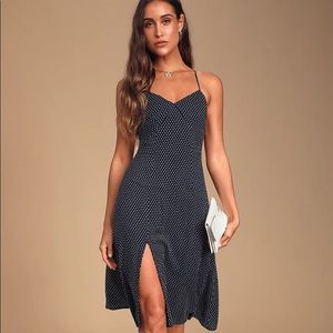 LULU’S Navy Blue Polka Dot Midi Dress
